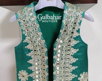 Afghan Men’s Embroidered Vest | Handmade Mirror Work Waistcoat | Traditional Kuchi Attire | Wedding, Cultural Outfit | Gulbahar Boutique
