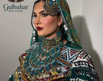 Banaras Afghan Dress | Handmade Balochi Chest & Charma Embroidery | Beaded Traditional Gown | Cultural Bridal Outfit | Gulbahar Boutique