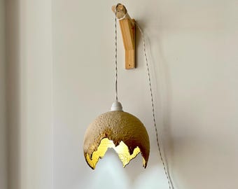 Handmade Resin Pendant Lamp – Textured Paper Mache Look, Plug-in or Hardwired