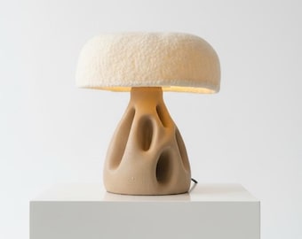 The Hoodoo Mushroom Lamp, Felted Wool Table Lamp, Handmade Fairy Chimney Decor, Organic Modern Bedside Light, 3D Printed Base