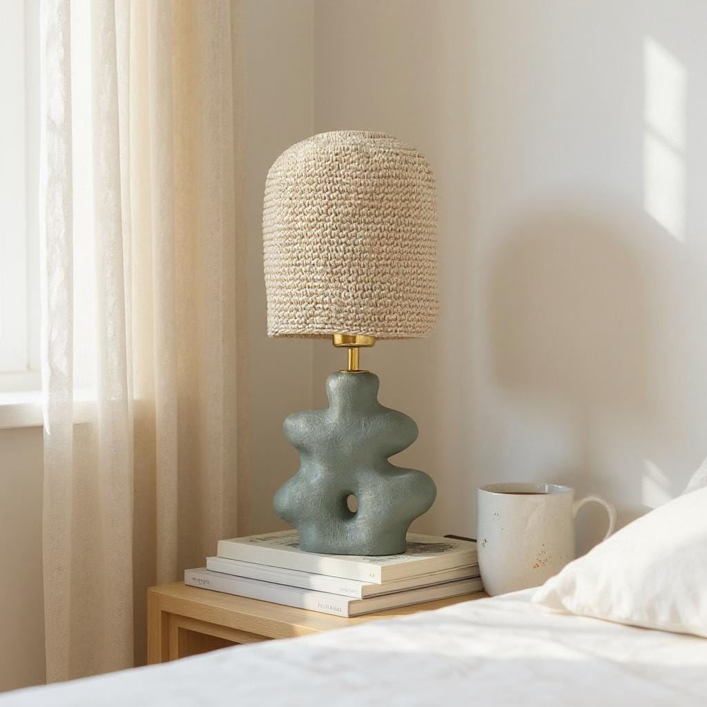 Silk Cocoon Table Lamp — Hand-knitted Shade & Ceramic-look Base