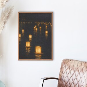 Floating Lanterns on Water Japanese wall art Printable art Digital download