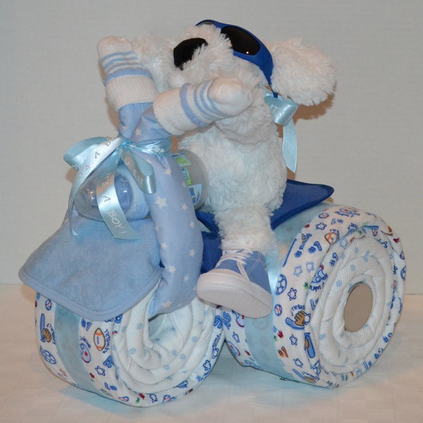 Tricycle, Trike, Diaper Cake, Baby Shower Gift , Sports theme, Centerpiece, Baby Cakes, Baby Boy