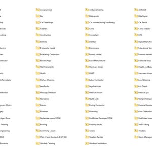 May include: A collection of yellow file folders, each labeled with a different business category. Categories include 'Accountant,' 'Automotive,' 'Dentist,' 'Real Estate Agent Done,' and many more. The image is a visual directory of various business types.