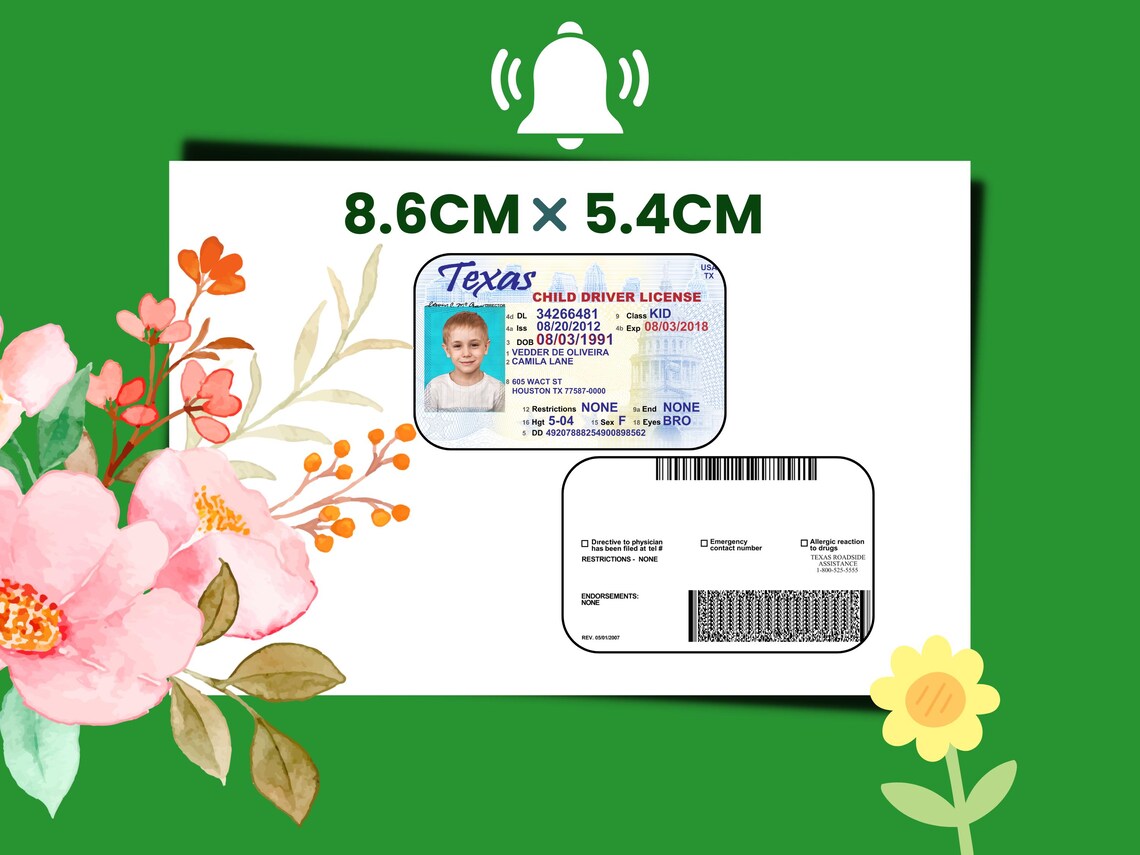 Pretend Play Usa Driver License for Kids, Texas Driving Licence