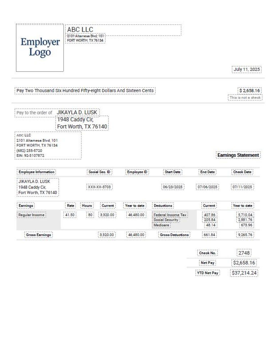 Editable Paystub Template.pdf Paystub Template | Editable Paycheck Stub PDF & Excel | Instant ...