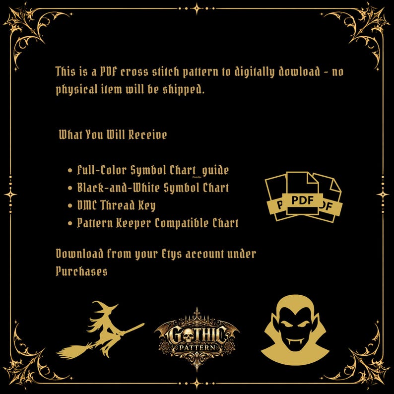 Gothic Witch Cross Stitch Pattern • Witchcore Moon Embroidery PDF ...