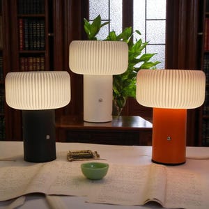 Modern Ribbed Mushroom Lamp: Minimalist LED Bedside Table Light