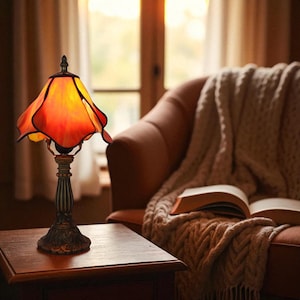 Stained Glass Table Lamp: Vintage Style Handmade Bedside Light