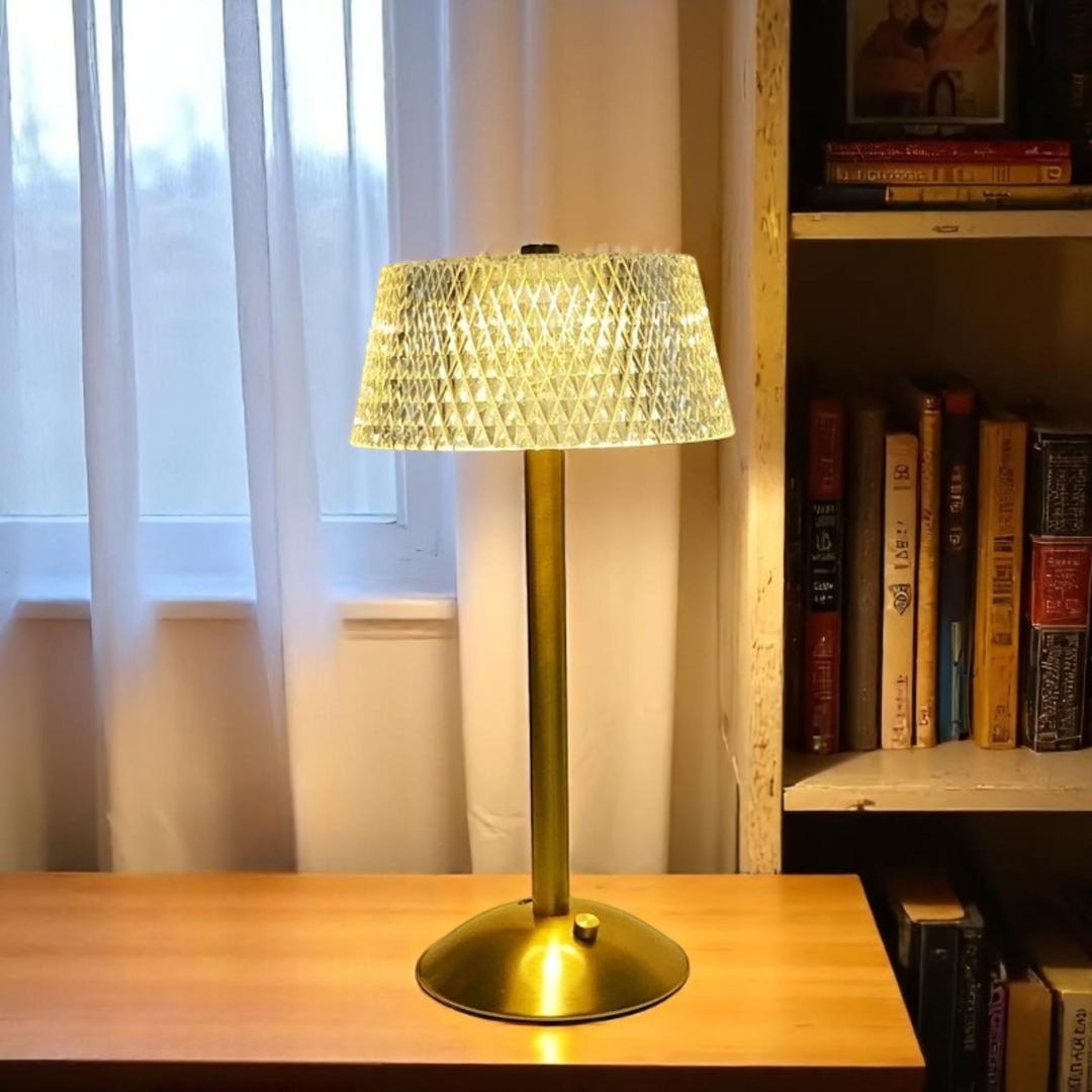 Elegant Gold Touch Lamp With Textured Crystal Shade – LED Bedside Table ...