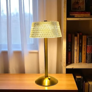 Gold Touch Lamp with Crystal Shade: Wireless LED Bedside Table Light