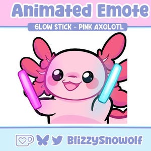Pink Axolotl Light Stick Glowsticks Emote Animated Gif | Twitch Emote Animated Pink Cute Axolotl Salamander