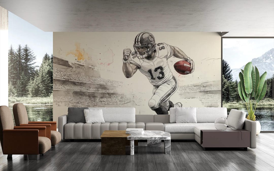 American Football Wall Mural - Dynamic Player Sketch Wallpaper - Peel ...
