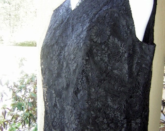 Vintage 60s Black Lace Party Top Matching Jacket 2 pc Set - Bust 42&quot; CLEARANCE
