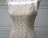 Curvy party Dress Nude Lace Overlay Vintage 60s Ivory Tan - Small to XS