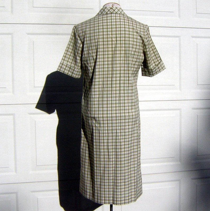 Green Plaid Day Dress Shirt Dress Shift Graff Vintage 60s Crisp & Easy Fit Bust 41 image 5