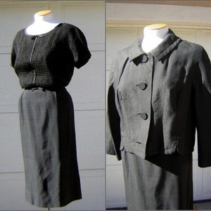Vintage 60s 2 pc Black Silk Dress Suit by Abe Schrader - Bust 44&quot;