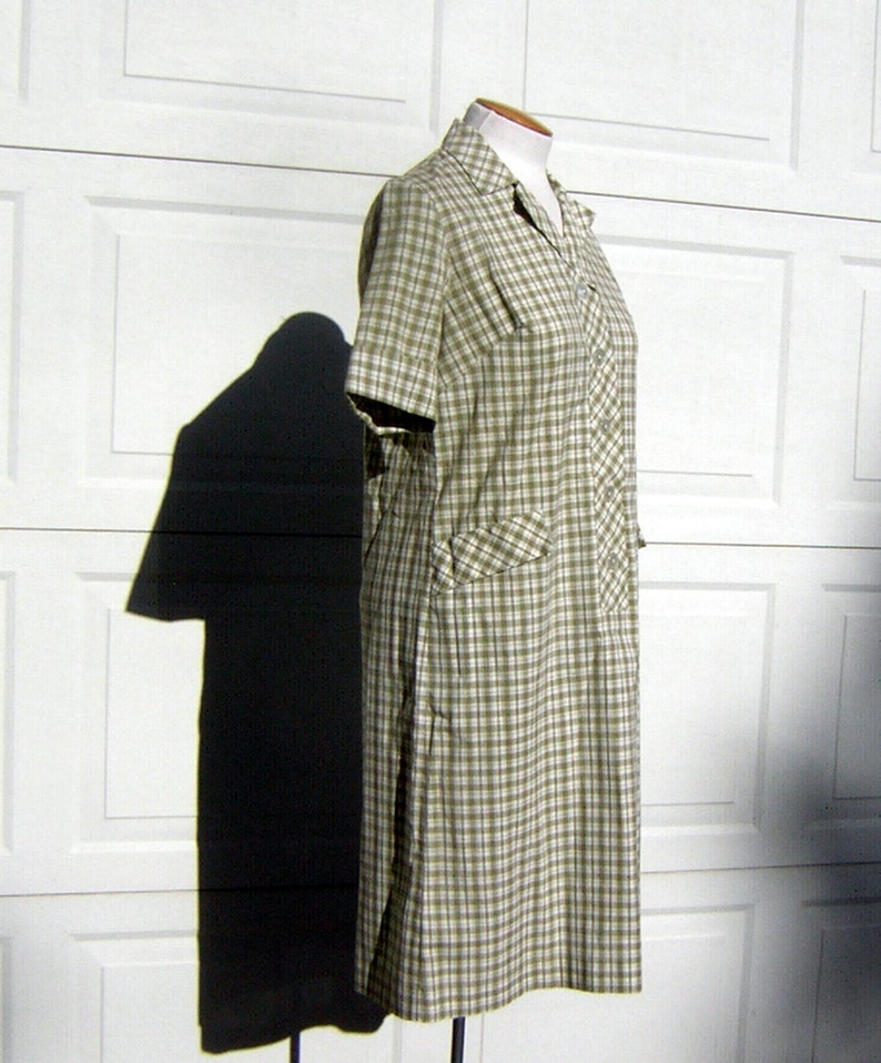 Green Plaid Day Dress Shirt Dress Shift Graff Vintage 60s Crisp & Easy Fit Bust 41 image 4