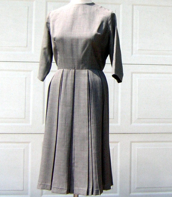 Vintage Gray Dress 50s 60s Double Box Pleated Ski… - image 1