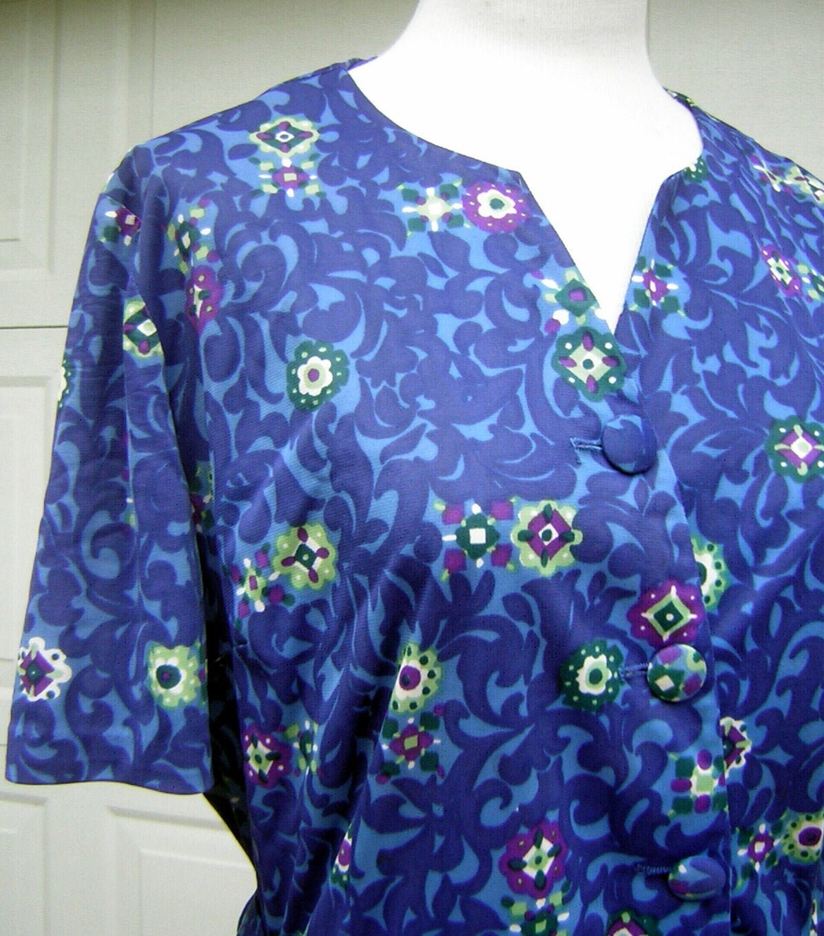XL Dress Blue Nylon Jersey Casualmaker by Sy Frankl Bust | Etsy