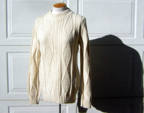 Vintage 70s Acrylic Knit Sweater: Aran Fisherman Style Chest / Bust 44"