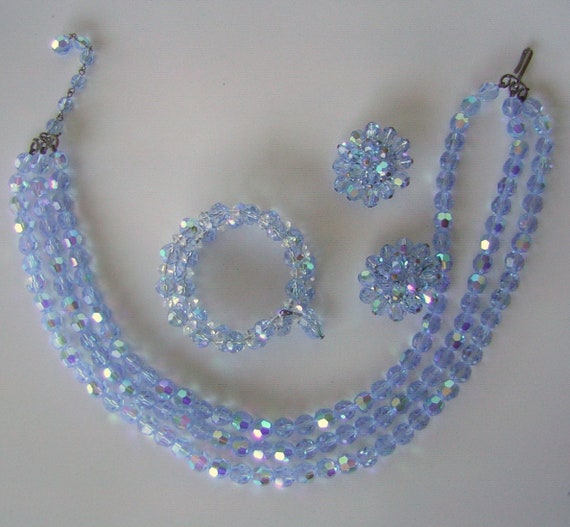 Vintage Crystal Parure Necklace Bracelet Earrings… - image 1