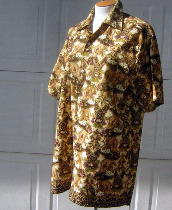Vintage 70s Indonesian Batik Print Cotton Shirt -… - image 2