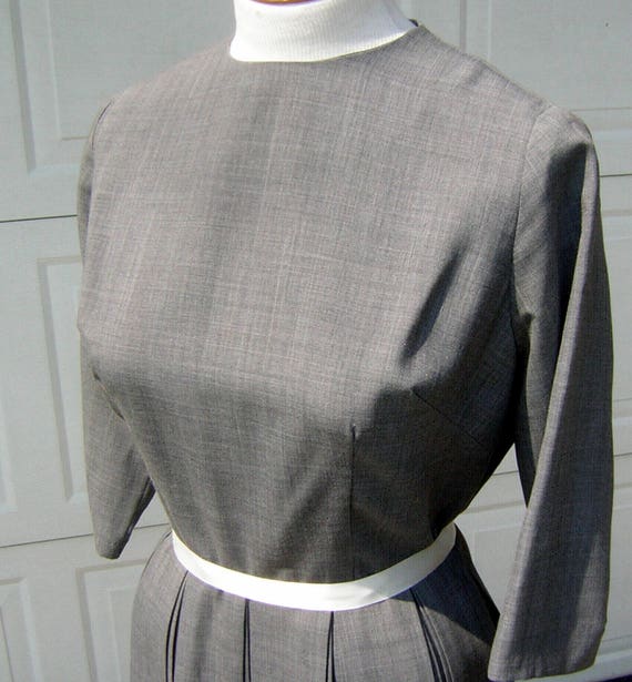 Vintage Gray Dress 50s 60s Double Box Pleated Ski… - image 6