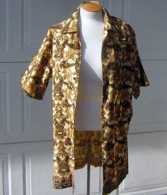 Vintage 70s Indonesian Batik Print Cotton Shirt -… - image 4