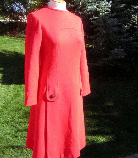 MOD Vintage 60s Dress Minimalist Red Wool Knit Dre