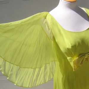 Vintage 60s Sheer Angel Wing Sleeve Party Dress with Empire Waist in Wild Chartreuse Acid Lime Green - Small but Mighty