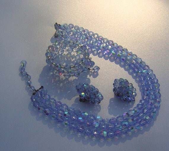 Vintage Crystal Parure Necklace Bracelet Earrings… - image 3