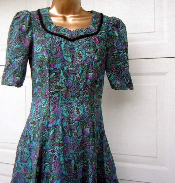 Paisley Dress Purple & Turquoise Cotton Vintage 6… - image 4