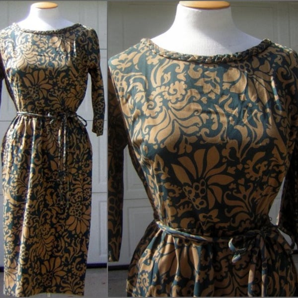 Vintage 60s DAUPHINE L'Aiglon Day Dress Washable Classic MadMen Curvy Silhouette - M