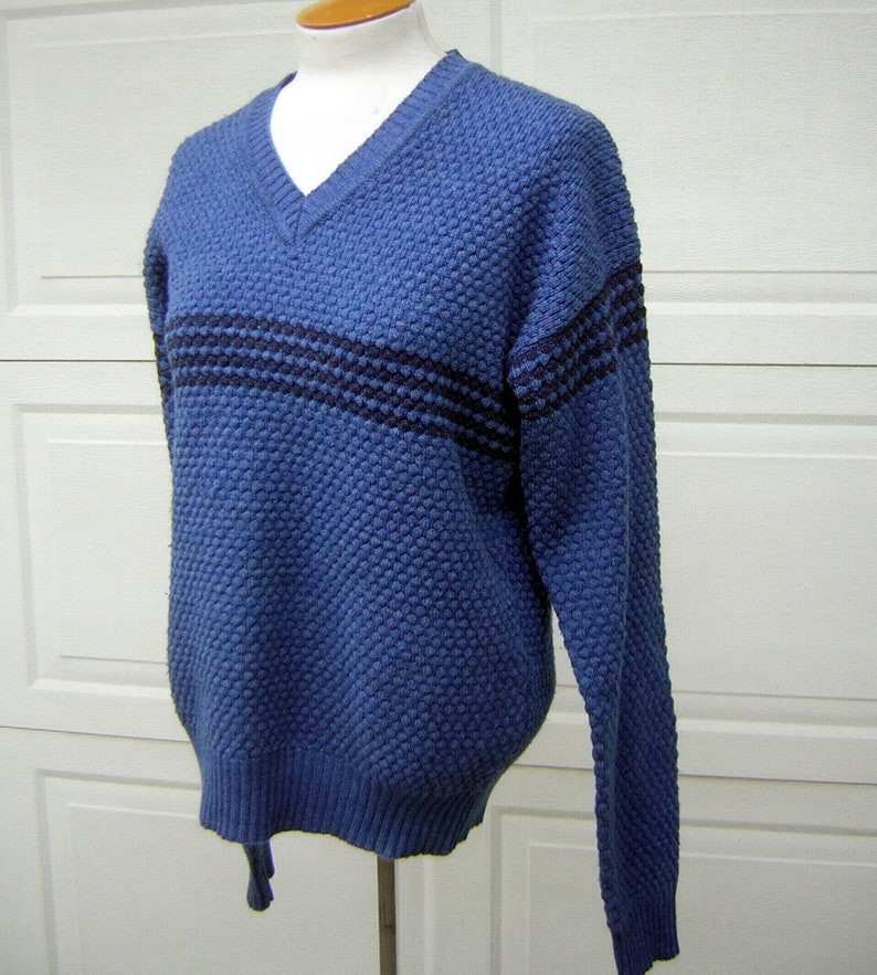 Vintage Blue Sweater 70s Old School Cool McGregor Preppy Unisex V Neck Pullover washable M