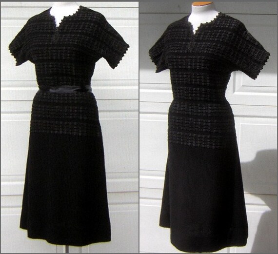 Vintage 40s Black Sweater Dress MARINETTE Zephyr … - image 2