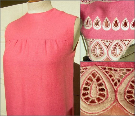 Vintage 60s  Hot Pink Embroidered Lace Sun Dress … - image 1