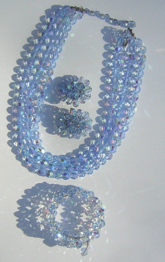 Vintage Crystal Parure Necklace Bracelet Earrings… - image 4