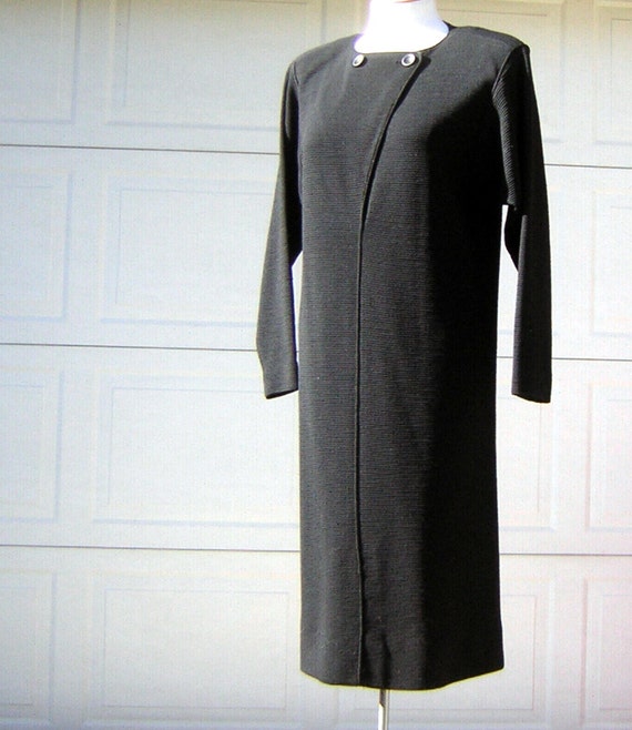Black Italian Dress Wool Knit Vintage 70s - Avagof