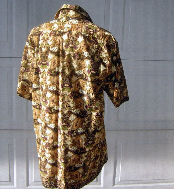 Vintage 70s Indonesian Batik Print Cotton Shirt -… - image 3