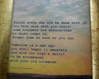 Vintage Framed Emerson Quote / Tomorrow is a New Day / Encouragement Friendship Consolation Starting Over Theme