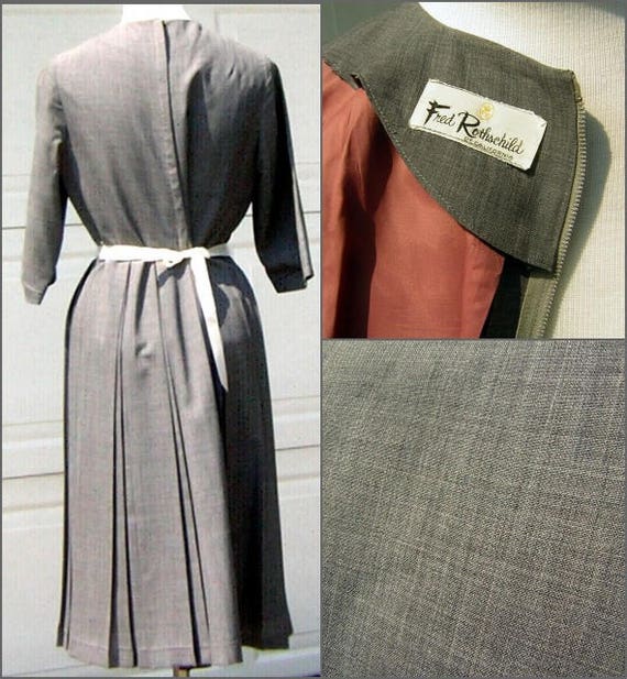 Vintage Gray Dress 50s 60s Double Box Pleated Ski… - image 5