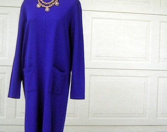 Vintage Electric Blue Knit Dress – 80s/90s Pockets, XL