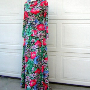 Vintage 70s RED POPPY Print Versatile Knit Dress Set Strapless Sundress Tunic Top Maxi Skirt S to M image 7