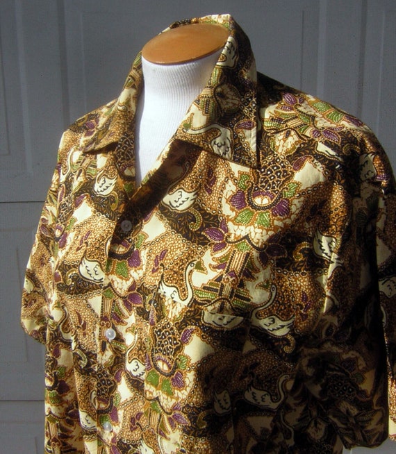 Vintage 70s Indonesian Batik Print Cotton Shirt -… - image 5