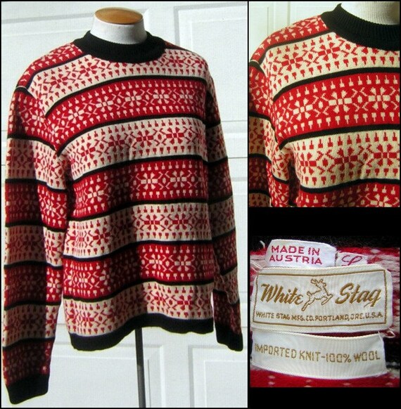 Wool Ski Sweater Vintage 60s White Stag Made in AU