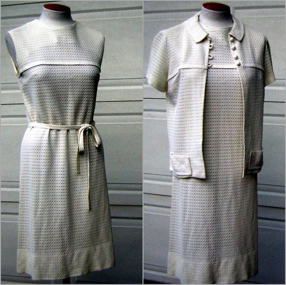 Vintage White Knit Dress and Jacket Set, R&K Orig… - image 1
