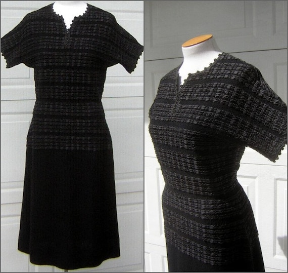 Vintage 40s Black Sweater Dress MARINETTE Zephyr … - image 1