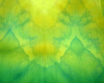 Green Hand Painted Silk Scarf Vintage / Fine Charmeuse & Fresh Spring Colors - Made in ITALY