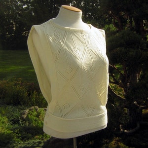 Vintage Sweater Vest 80s Ivory Tabard Pearl Studded Pointelle Knit - Jantzen Medium New Old Stock - MINT